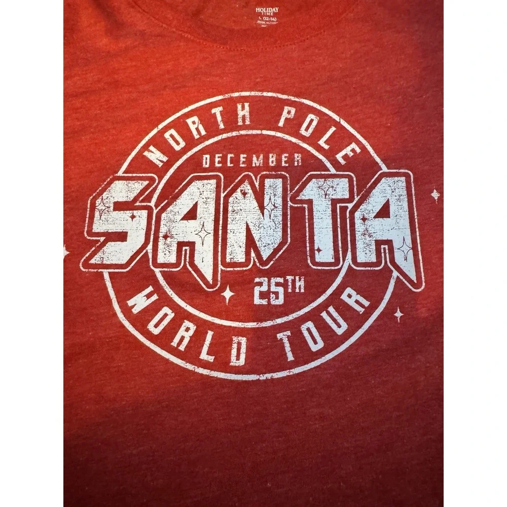 Kids Holiday Time Santa World Tour Shirt L 12–14 NWT